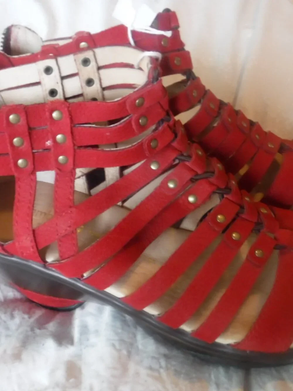 Jambu Womens Red strappy Wedge Shoes Womens Size 7 1/2 M